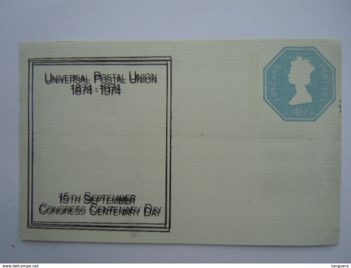 Great Britain Grande Bretagne Stationary Entier Postal Post Card 100 Year UPU 1974 Wrong Print 4 1/2 P Crease In Corner - Luftpost & Aerogramme