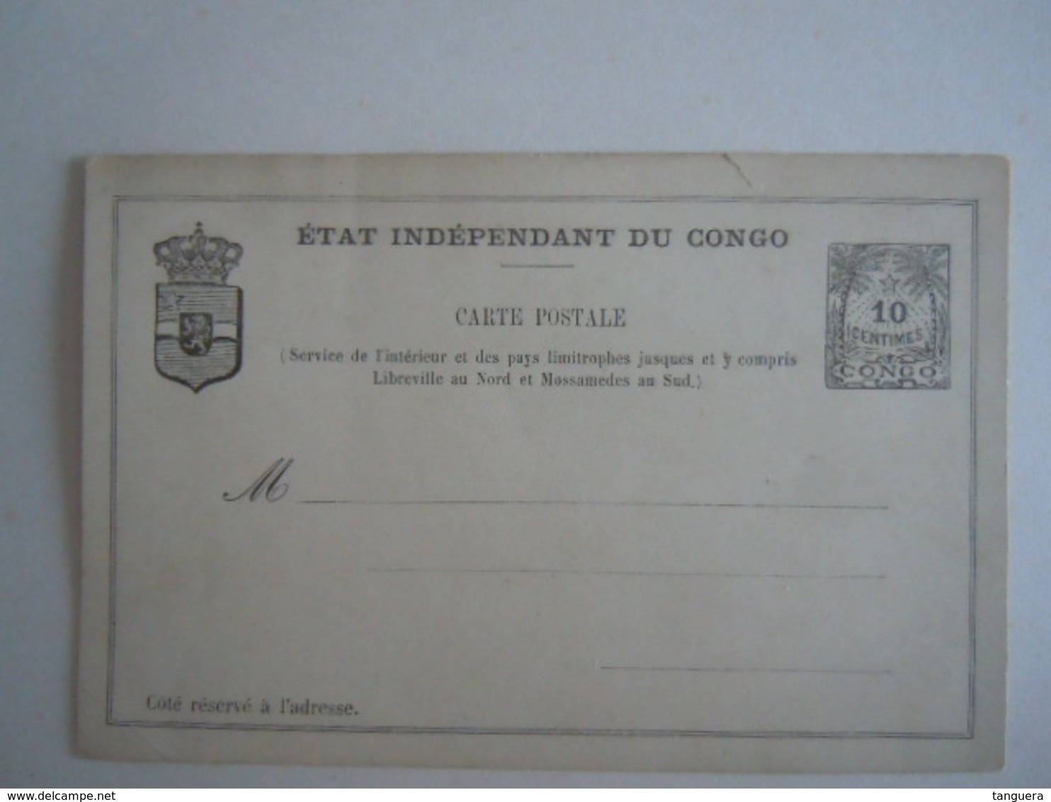 Etat Indépendant Du Congo Carte Postale Stationary Entier Postal 10 Centimes A été Collée - Stamped Stationery