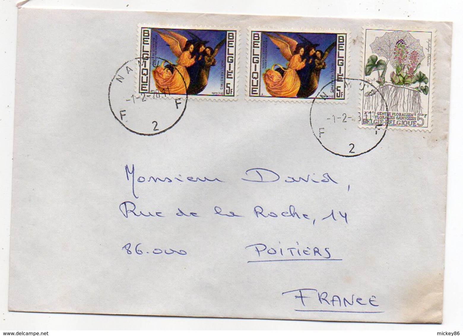 Belgique--1975--lettre De Wepion Pour Poitiers-(France) .cachets...composition De Timbres (anges + Fleur ) - Cartas & Documentos