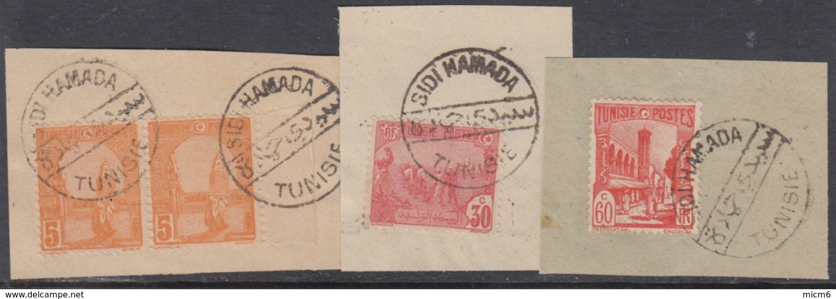 Tunisie - Sidi Hamada Sur N° 70 (YT) N° 70 (AM). Oblitérations Sur 3 Fragments. - Used Stamps