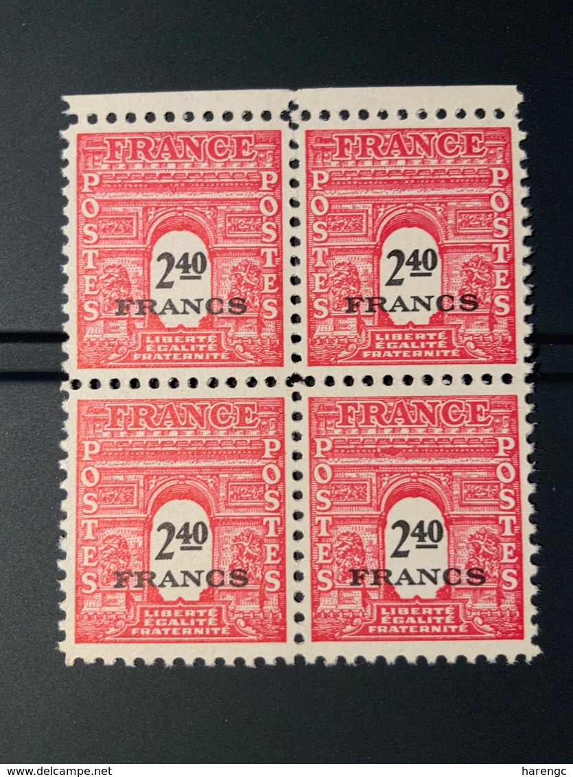 1945 NEUF Bloc De 4 Timbres Arc De Triomphe 2,40 YT 710 - 1944-45 Arc De Triomphe