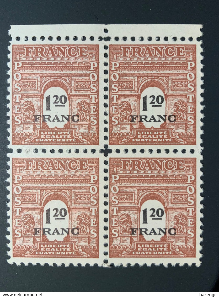 1945 NEUF Bloc De 4 Timbres Arc De Trimphe 1,20 C YT 707 - 1944-45 Triomfboog