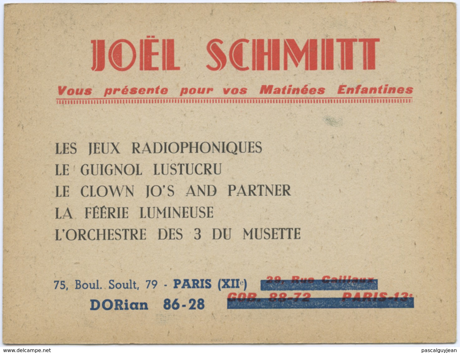 CARTE JOEL SCHMITT - CLOWN - PERE NOEL - CIRQUE - Cirque