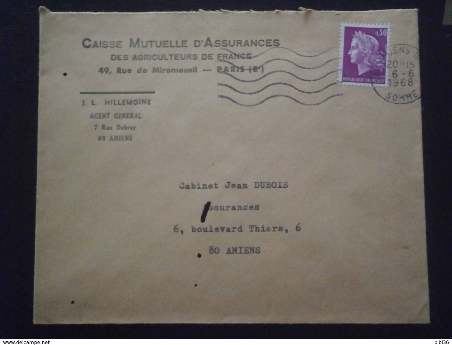 FRANCE MARIANNE CHEFFER 1536 ENVELOPPE LETTRE LETTER COVER PLI GREVE GREVES POSTALE EVENEMENT 1968 AMIENS SOMME - Documenti