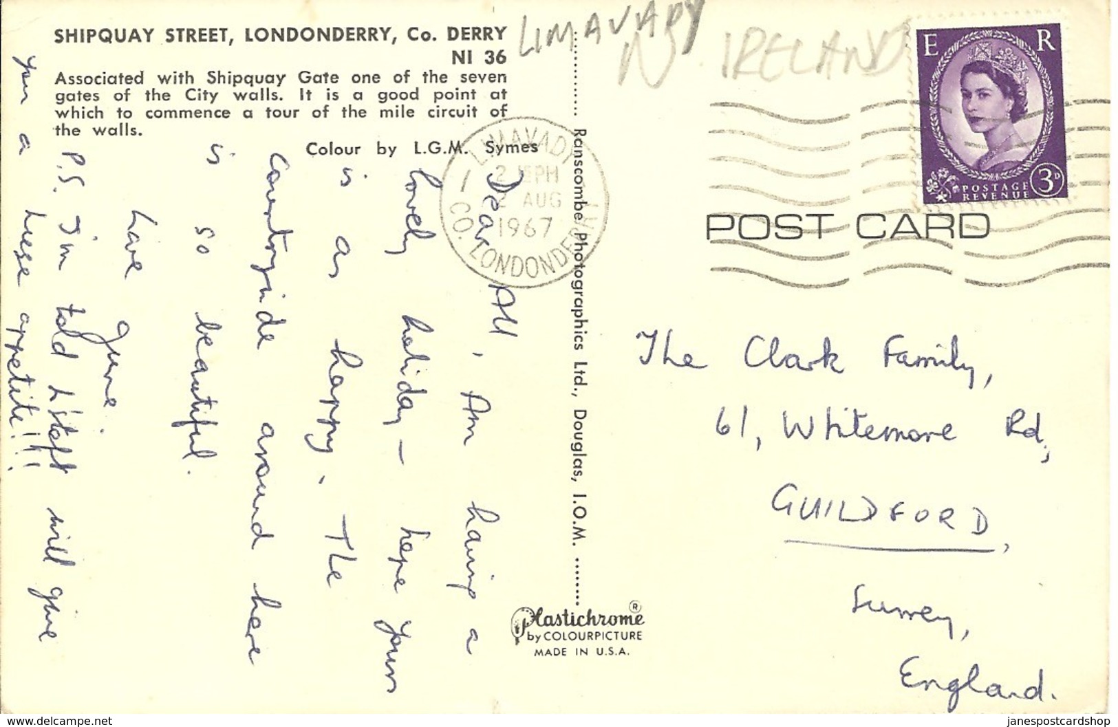 SHIPQUAY STREET - LONDONDERRY CO. DERRY - POSTALLY MARKED LIMAVADY - CO. LONDONDERRY - Londonderry