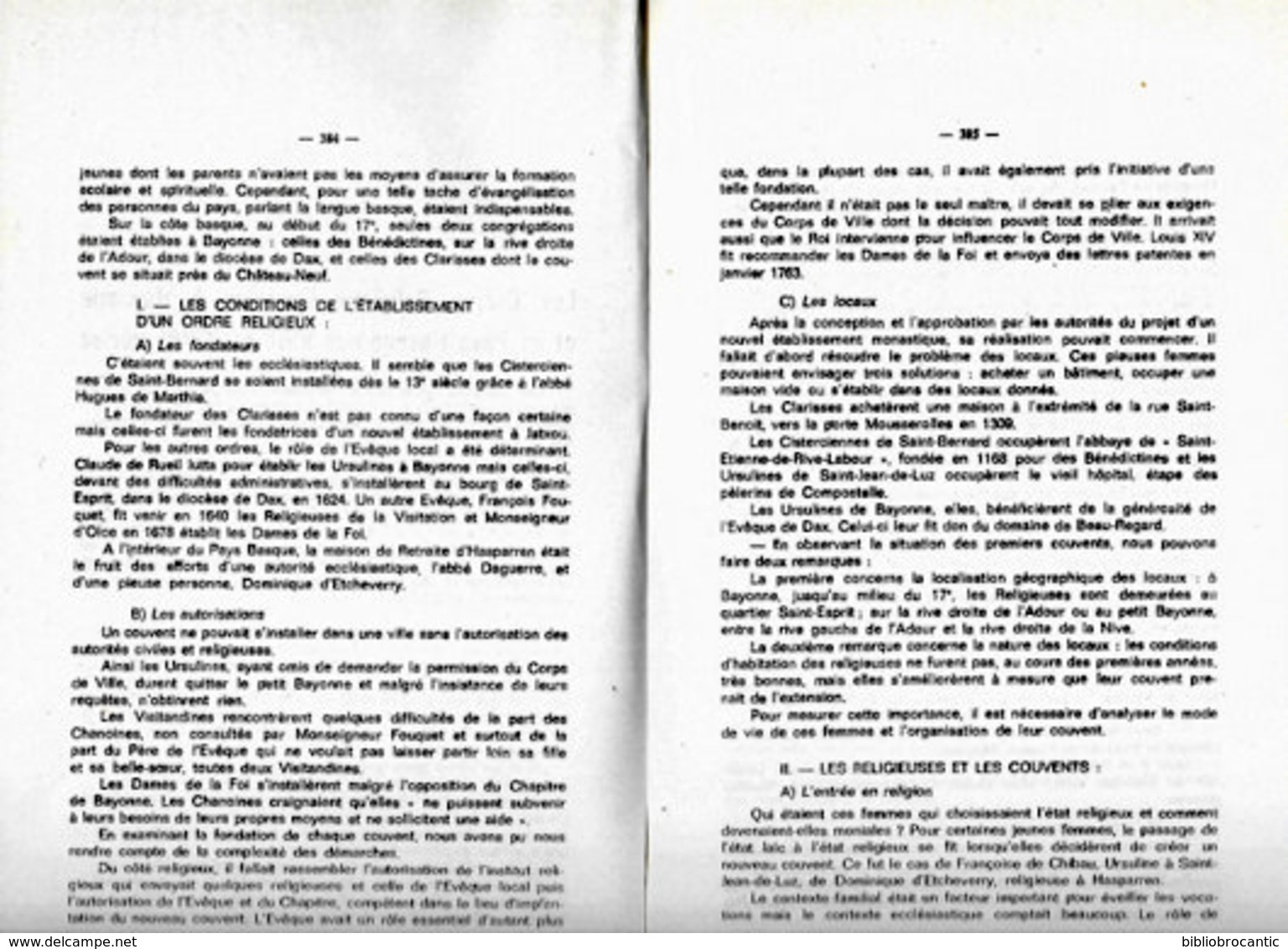 " LES ORDRES RELIGIEUX FEMININS à BAYONNE Et PAYS BASQUE Aux XVIIe Et XVIIIe Siècles"par Le Général F. GAUDEUL - Baskenland