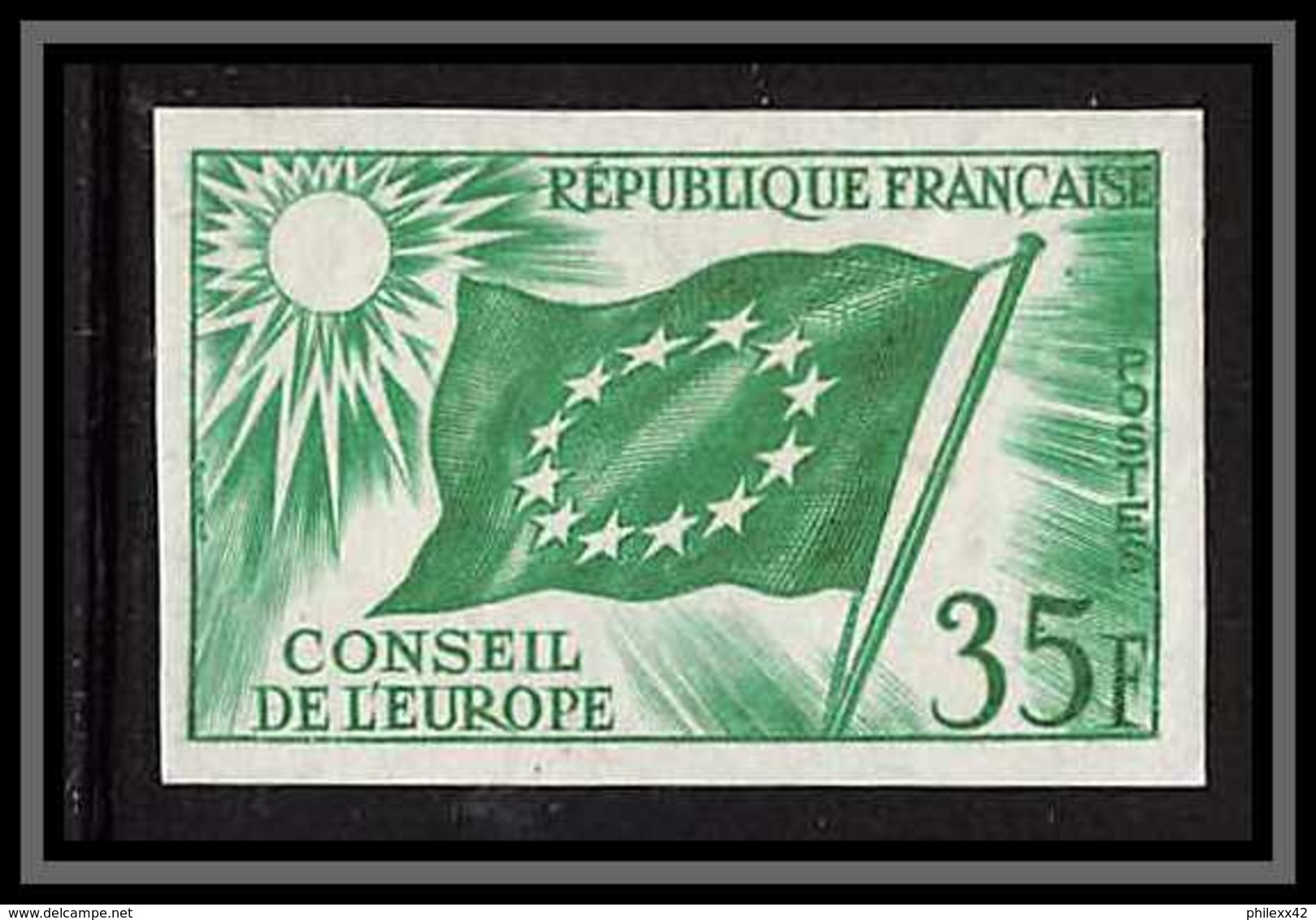 France Service N°20 Conseil De L'europe Europa Drapeau Flag Essai Proof Non Dentelé Imperf ** Mnh - Sonstige & Ohne Zuordnung