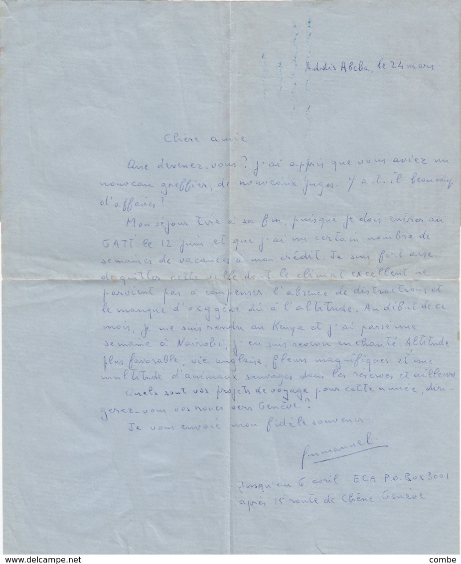 AEROGRAMME. ETHIOPIE. 24 MARS 1961. ADDIS-ABEBA POUR LA COUR DE JUSTICE INTERNATIONALE DE DEN HAG PUIS ETRETAT  / 2 - Ethiopie