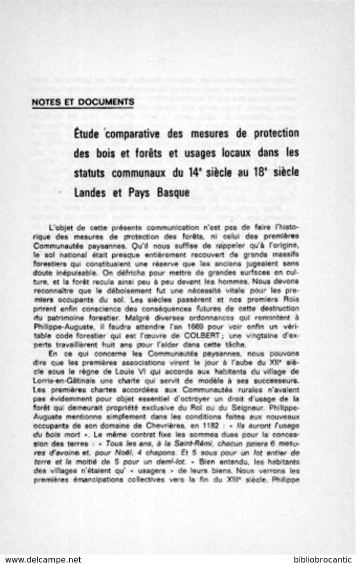 ETUDE COMPARATIVE MESURES PROTECTION  Des BOIS&FORETS Et USAGES LOCAUX Dans Les STATUTS 14°/18°S.LANDES/P.BASQUE - Pays Basque