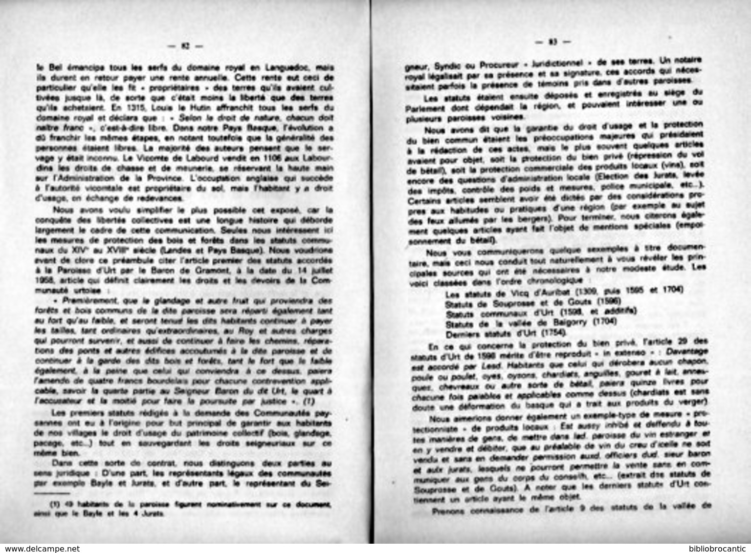 ETUDE COMPARATIVE MESURES PROTECTION  Des BOIS&FORETS Et USAGES LOCAUX Dans Les STATUTS 14°/18°S.LANDES/P.BASQUE - Pays Basque
