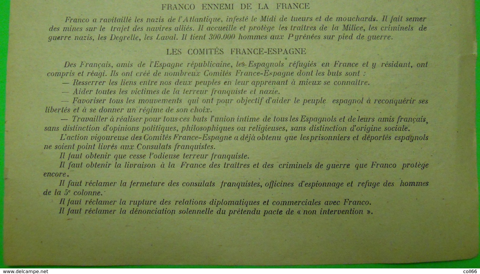 66 Perpignan 1945 Tract Politique Suite Guerre D'Espagne Manifeste Pour Résurrection De La République Espagnole RARE - Documents Historiques