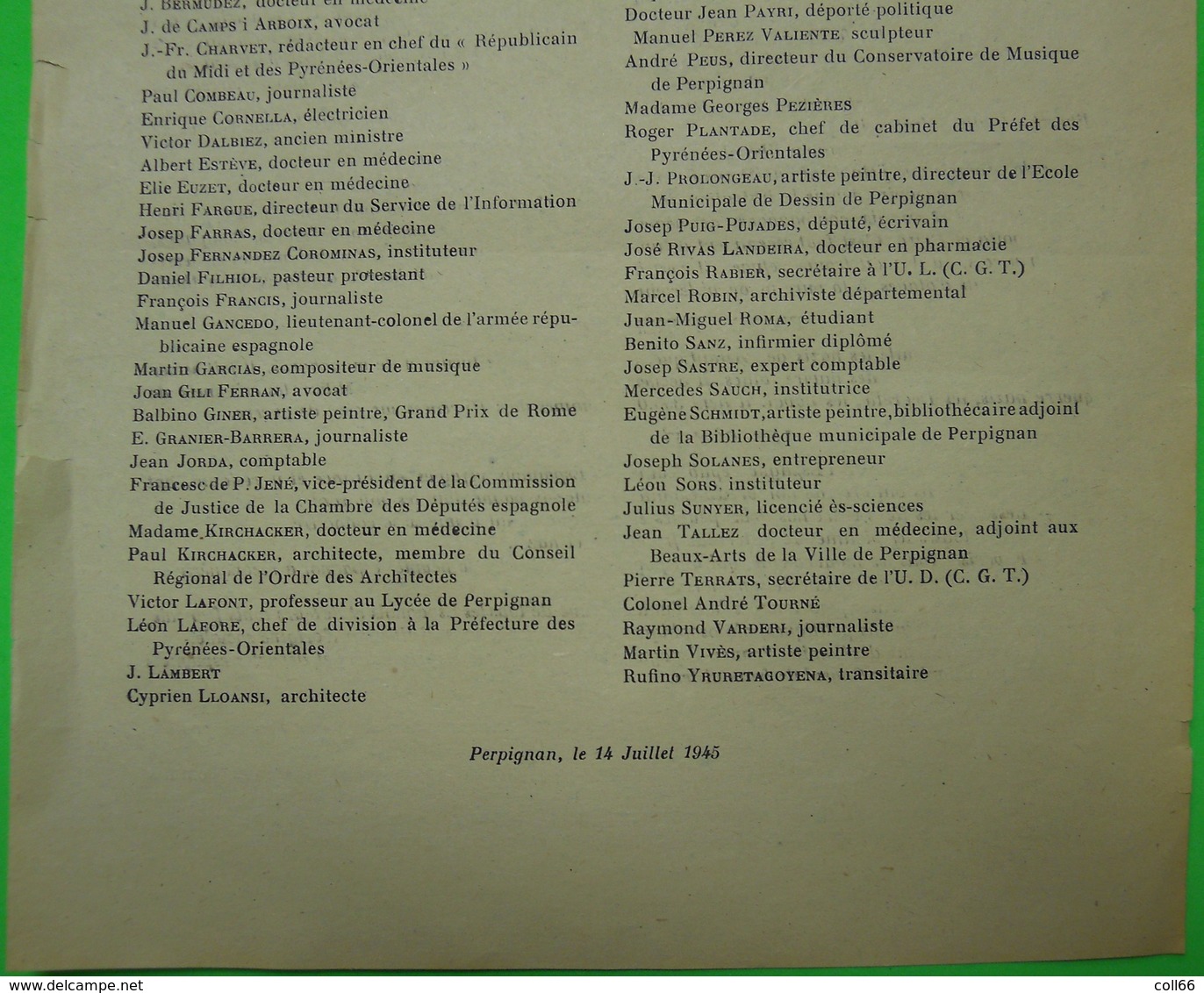 66 Perpignan 1945 Tract Politique Suite Guerre D'Espagne Manifeste Pour Résurrection De La République Espagnole RARE - Documents Historiques