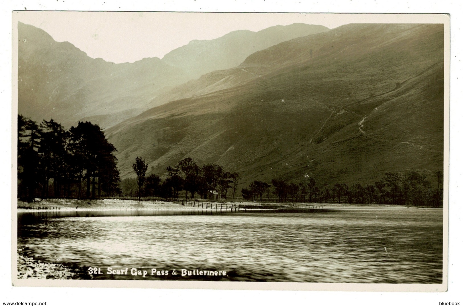 Ref 1346 - Real Photo Postcard - Scarf Gap Pass & Buttermere - Lake District Cumbria - Buttermere