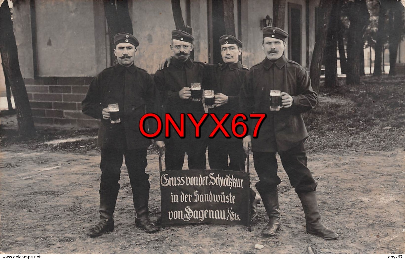 Carte Photo Militaire Allemand HAGUENAU-67-Bas-Rhin Hageunauer Sand Camp Soldat-Chope Bière-Bier-Beer - Haguenau