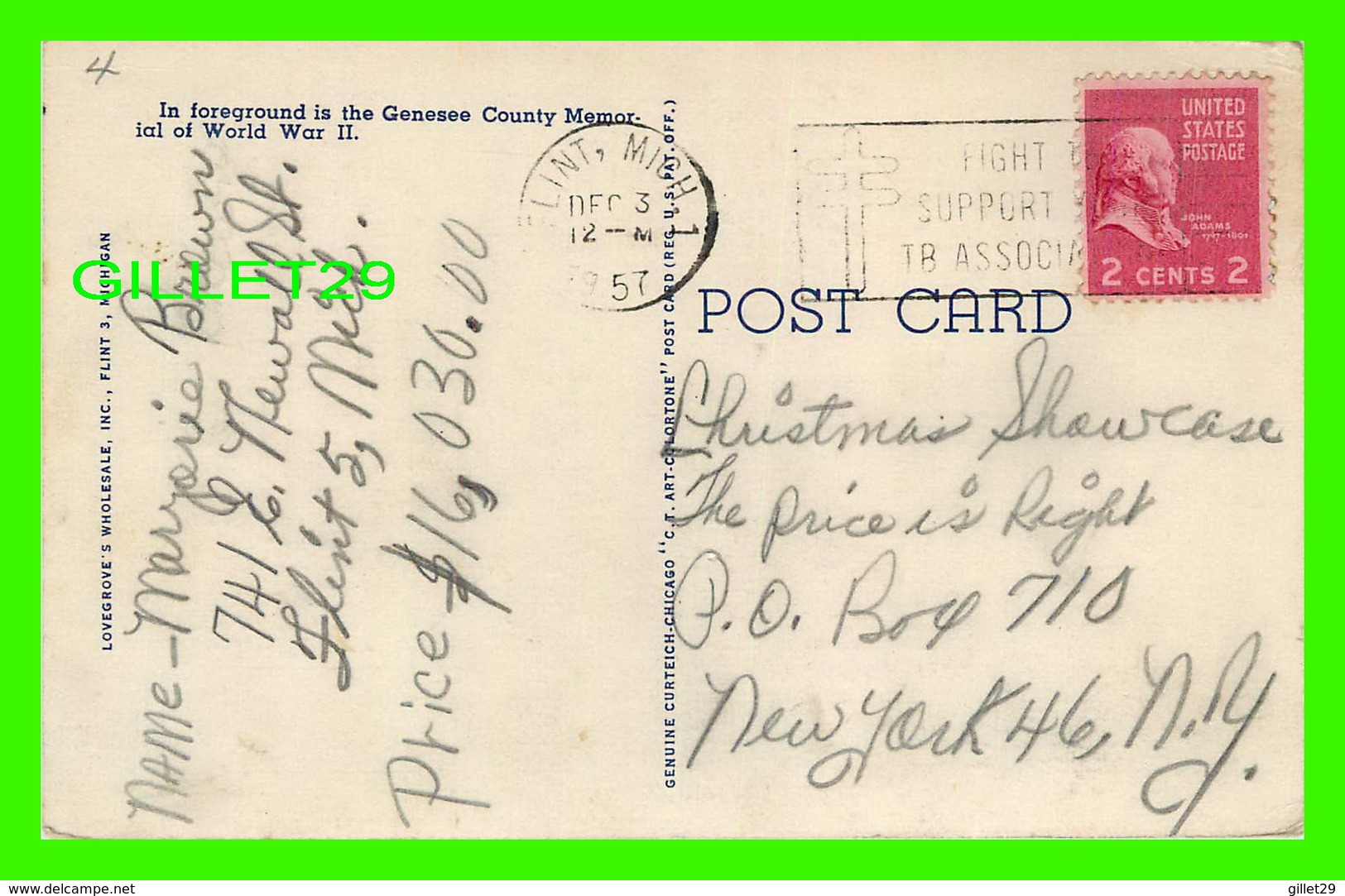 FLINT, MI - DURANT HOTEL - TRAVEL IN 1957 -  LOVEGROVE'S WHOLESALE INC - - Flint