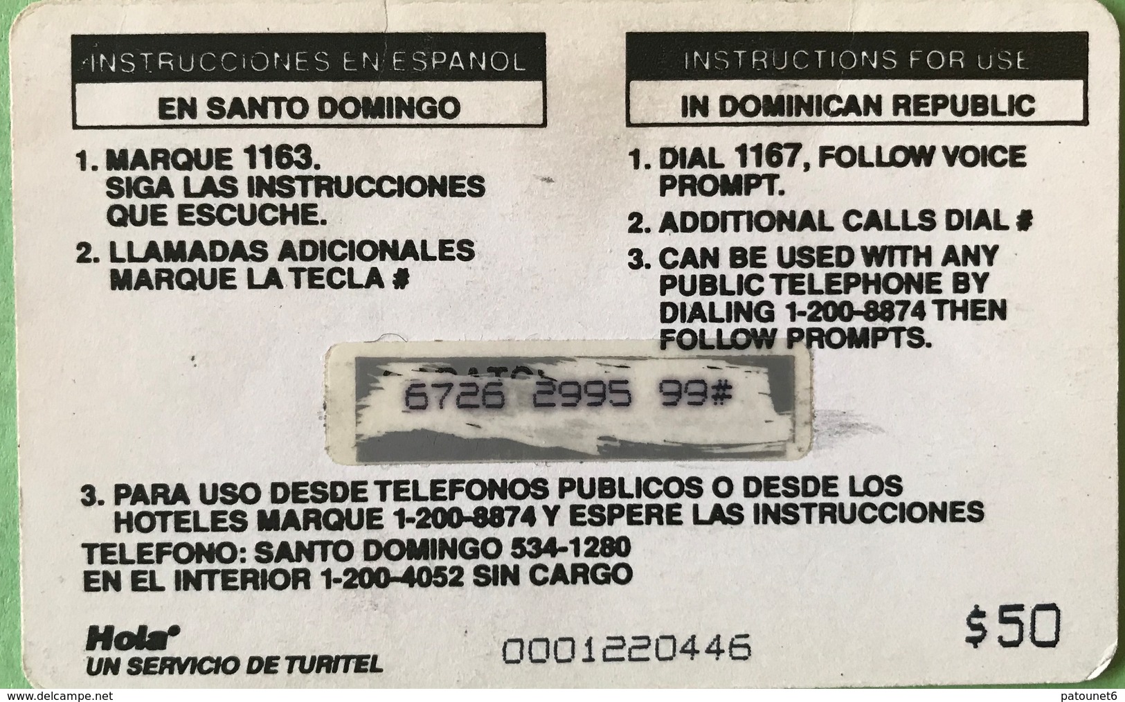 DOMINICAINE  -  Prepaid  - Hola  - $50 - Dominicaanse Republiek