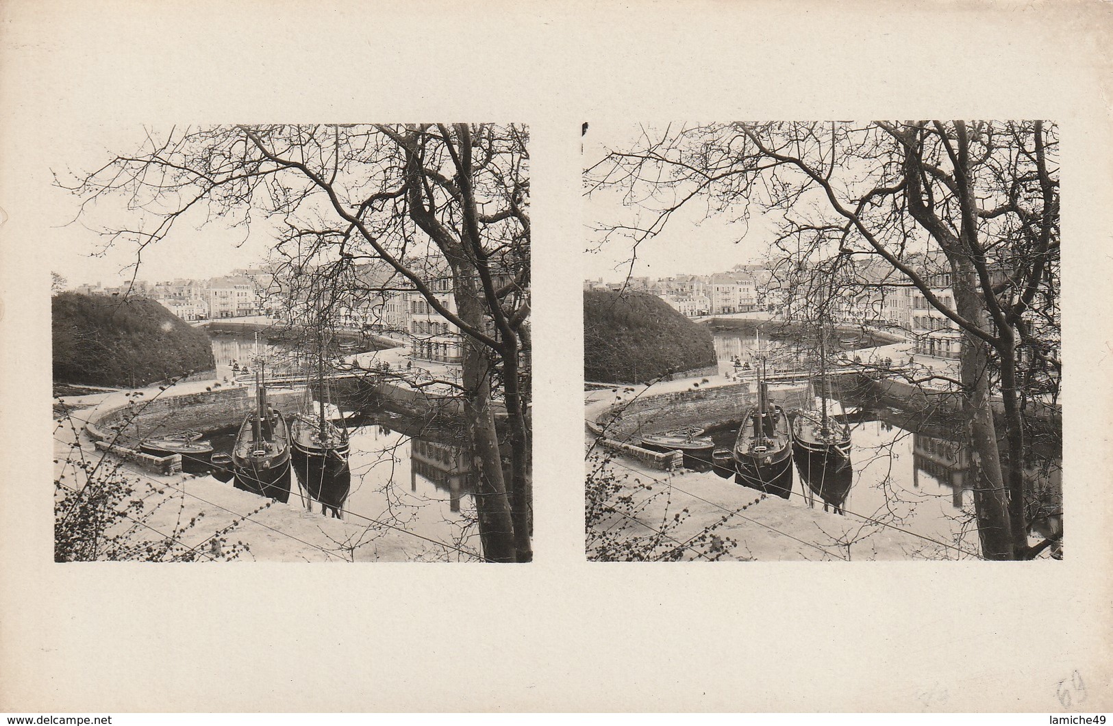 CARTE PHOTO BELLE ILE En Mer Arrière Port Du PALAIS STEREOSCOPIQUE Daté Du 7/4/26 (bateaux Port …) - Belle Ile En Mer