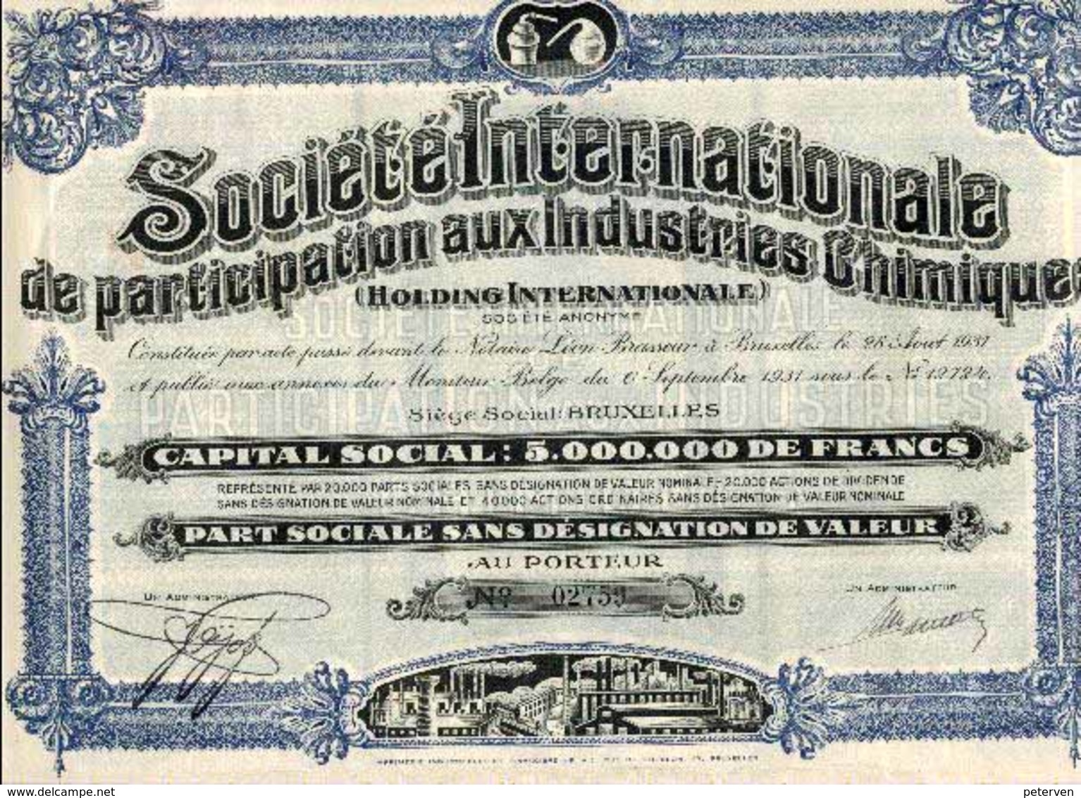 Société Internationale De Participation Aux Industries Chimiques; Part Sociale - Industrie