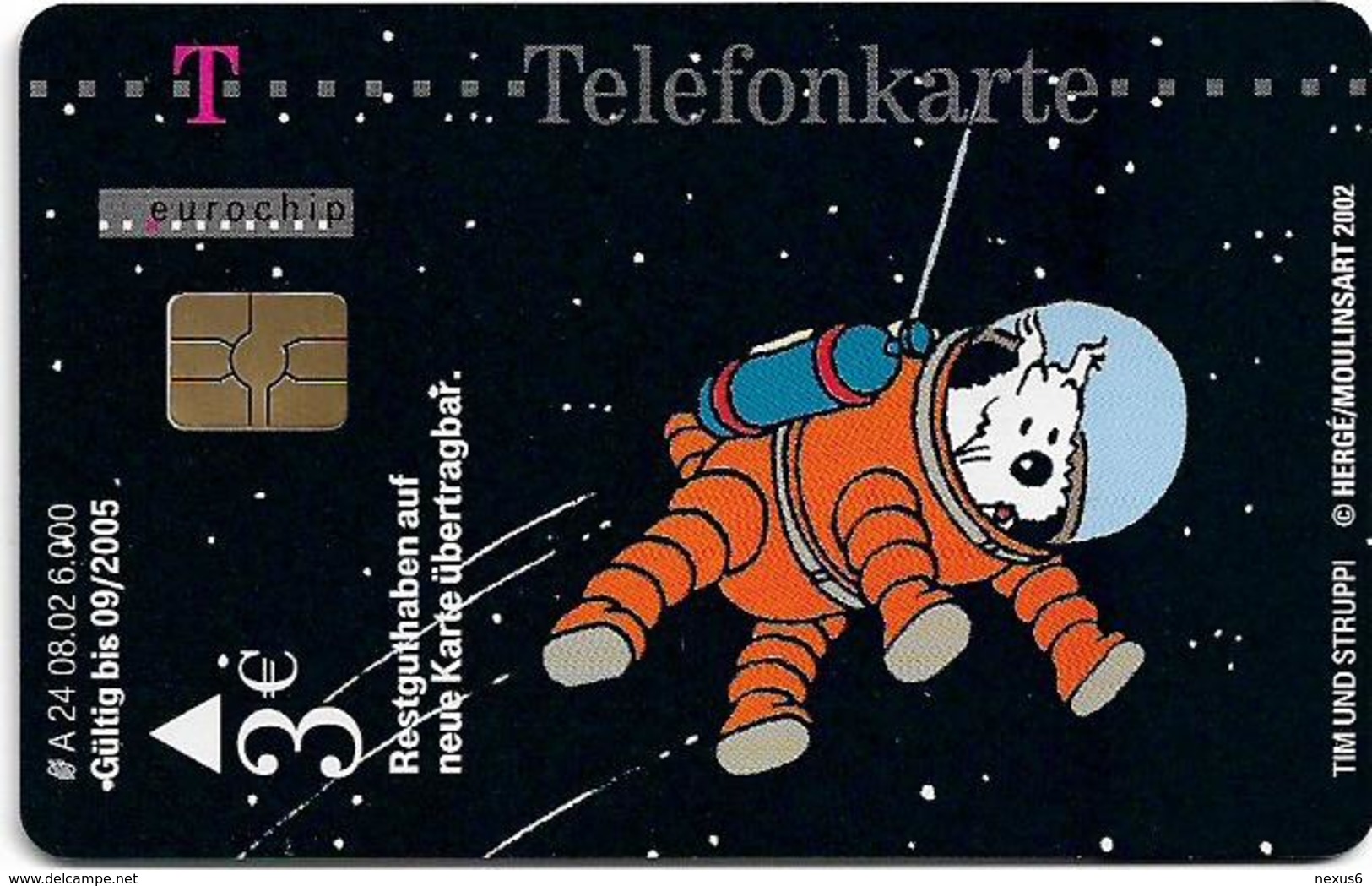 Germany - TinTin - Tim Und Struppi 3 - Space - A 24-08.02 - 6.000ex, Used - A + AD-Series : D. Telekom AG Advertisement