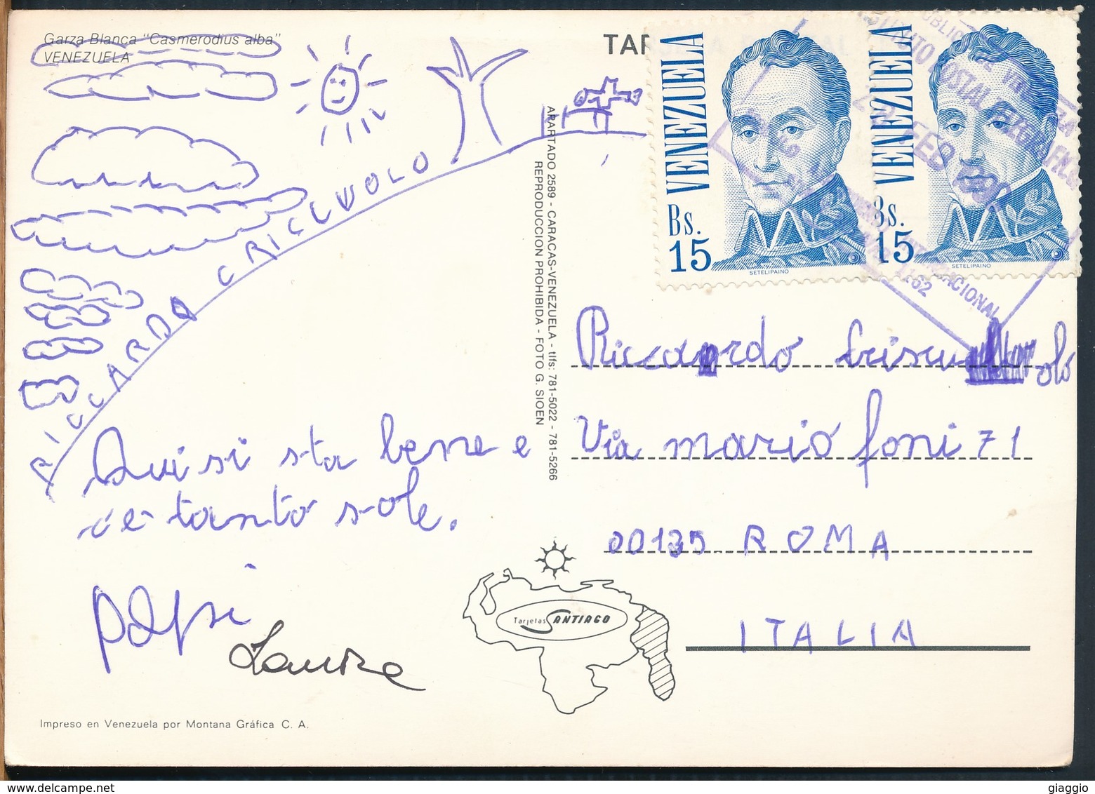 °°° 19181 - VENEZUELA - GARZA BLANCA "CASMERODIUS ALBA " - 1990 With Stamps °°° - Venezuela