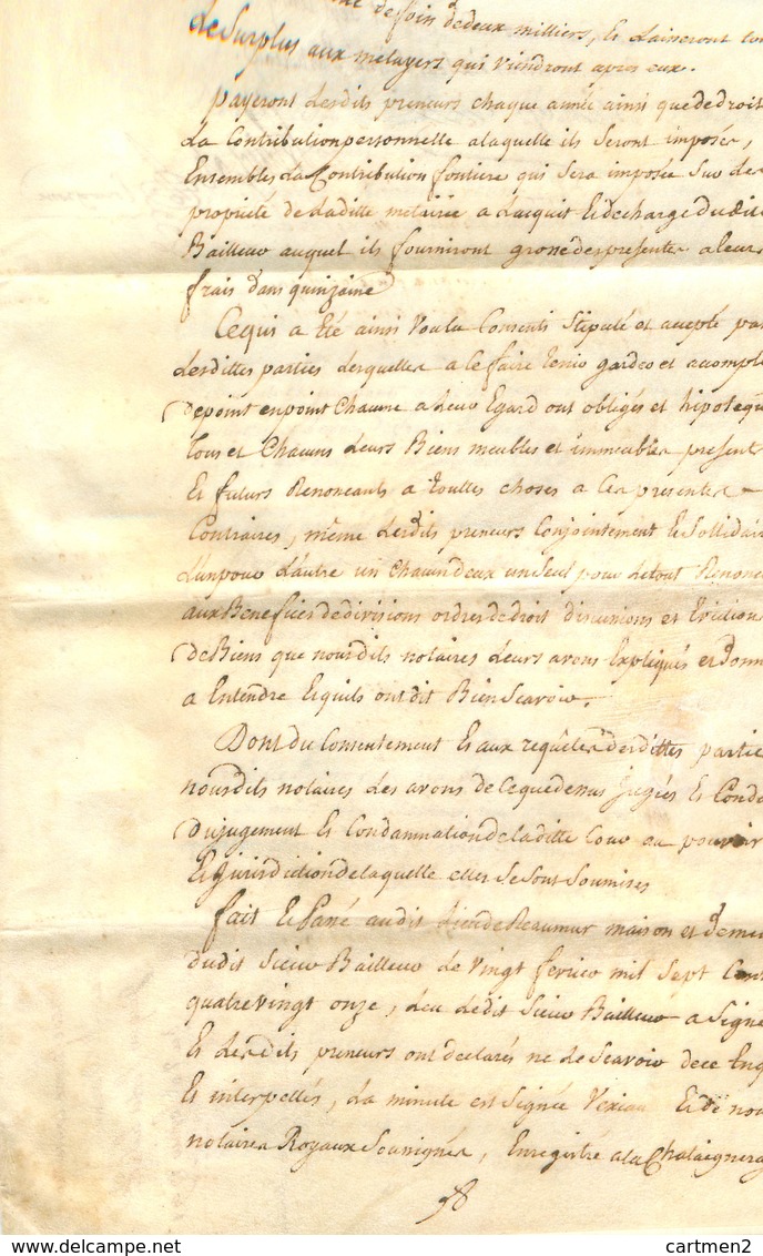 PARCHEMIN VELIN JEAN-CHARLES VEXIAU JUGE TRIBUNAL DE LA CHATAIGNERAIE REAUMUR PLISSONNIERE LA BOISSIERE VENDEE 1791 - La Chataigneraie