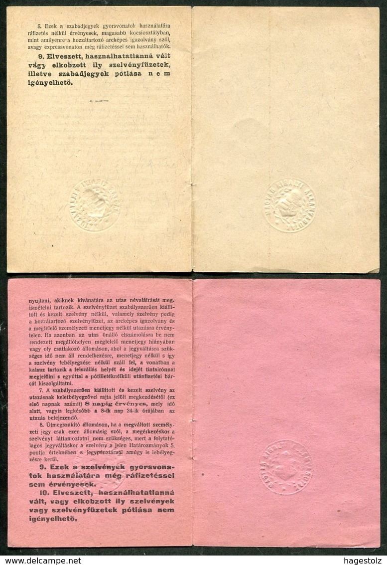 Hungary 1926 Railway Service Free Ticket ID + Additional Coupon Booklets (same Nr.) Eisenbahn Fahrschein Billet De Train - Europe