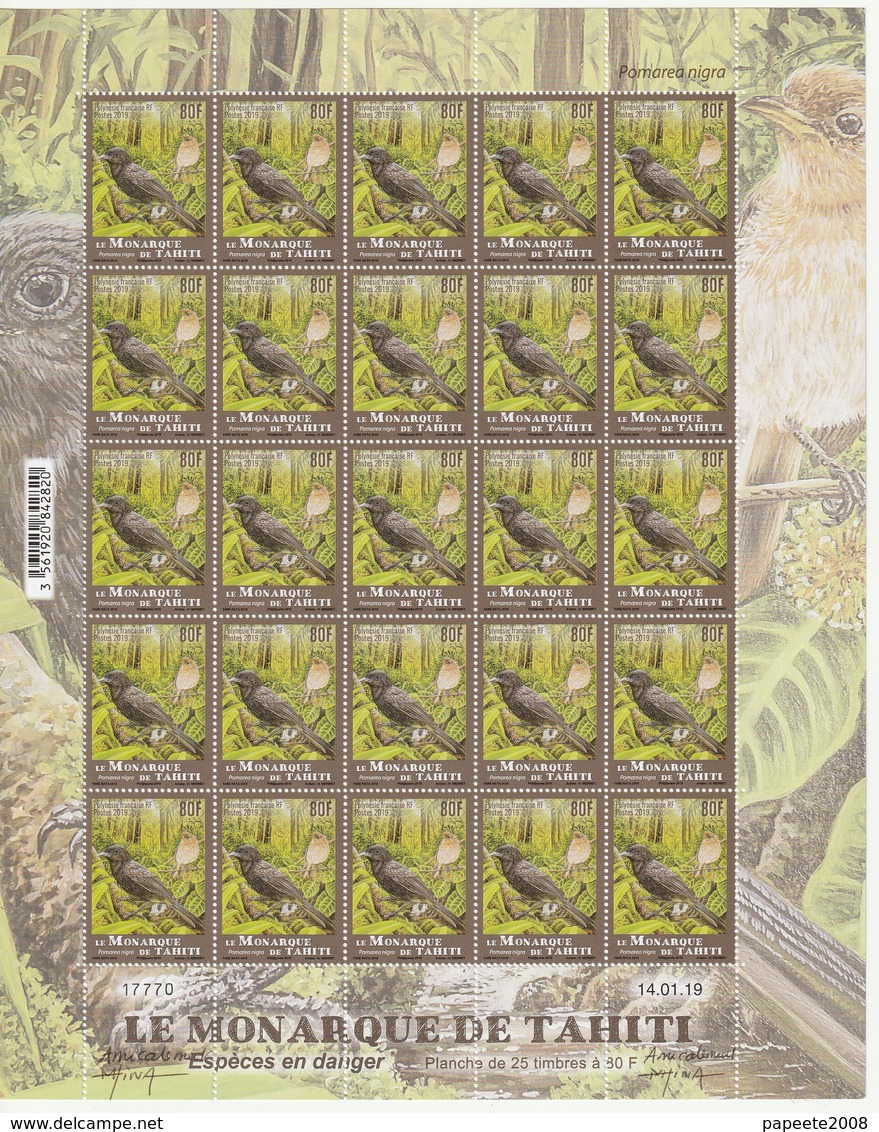 Polynésie Française / Tahiti - Planche/Feuille De 25 Timbres Neufs / 80 F / 14-01-2019 Le Monarque De Tahiti / Dédicacé - Neufs