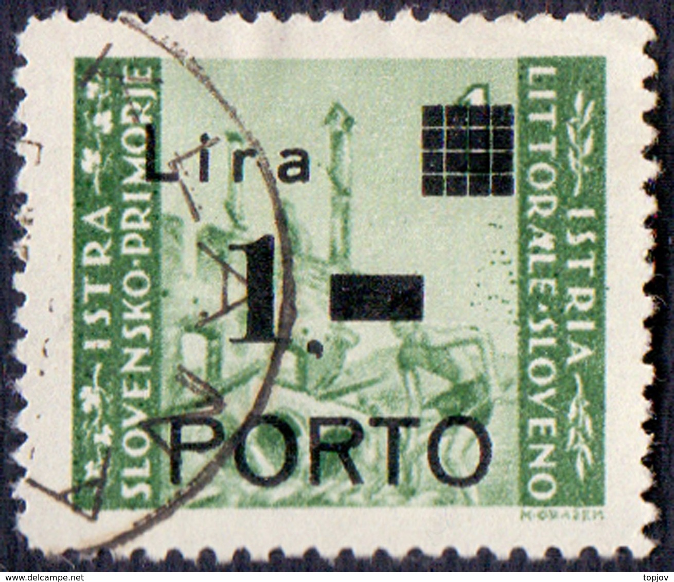SLOVENIA - TRIESTE - ZONA B - LITORALE - PORTO - Sassone  8ic  P  Stretta  Punto  VIRGOLA - Usatti - 1946 - RARE - Strafport