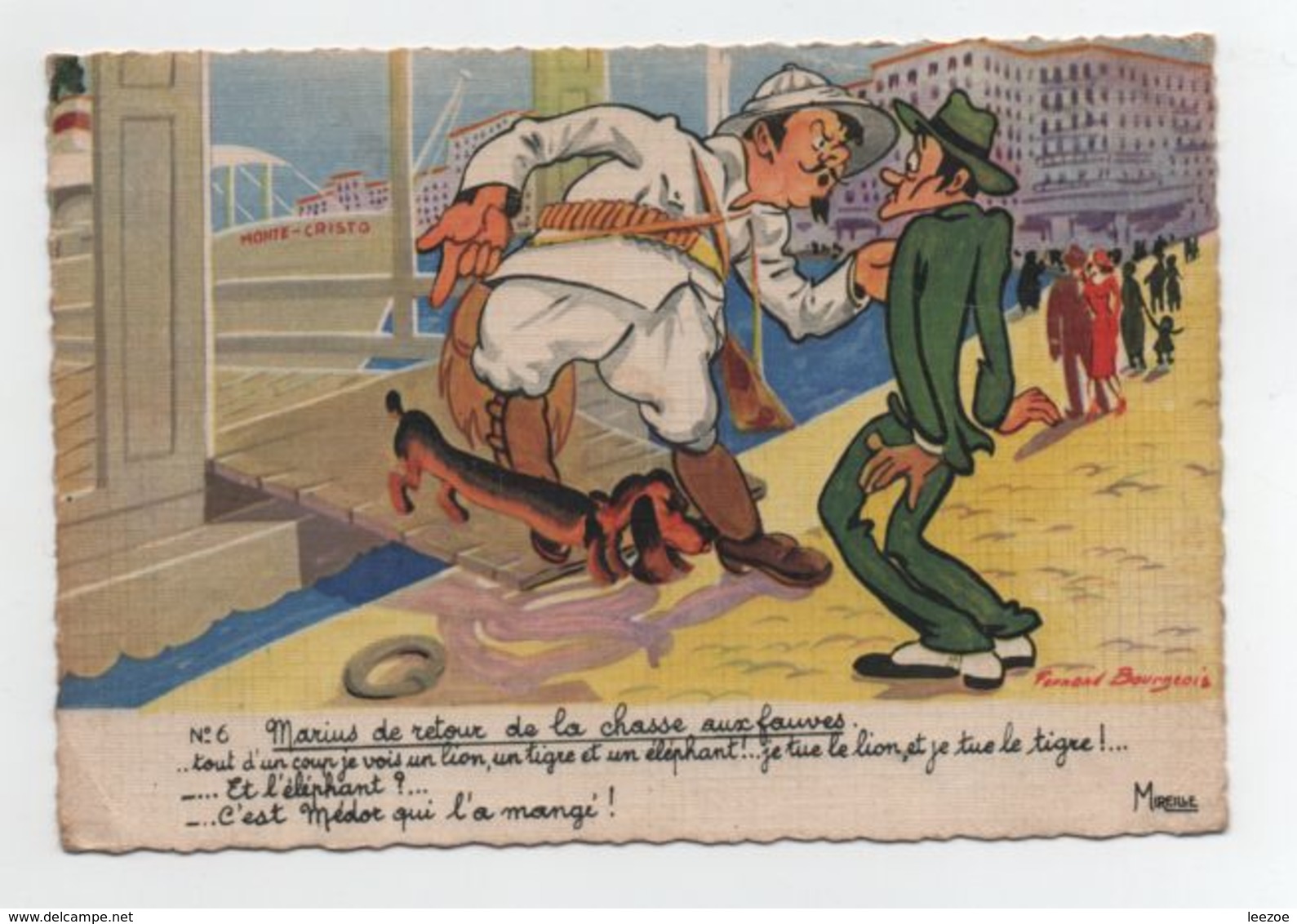 Carte Postale Dentelé Illustrateur Bourgeois, Marius De Retour De La Chasse Aux Fauves..E1 - Bourgeois