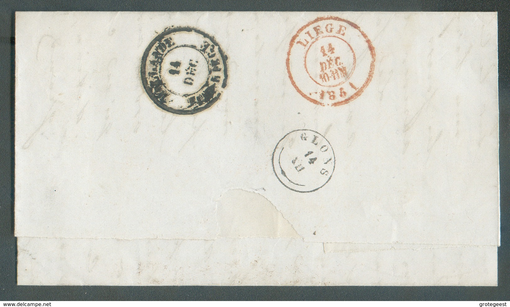LAC De MAASTRICHT 14/12 1851 Vers Glons + (verso) Dc ALLEMAGNE PAR LIEGE Et Càd Type 18 - 15263 - Bureaux De Passage