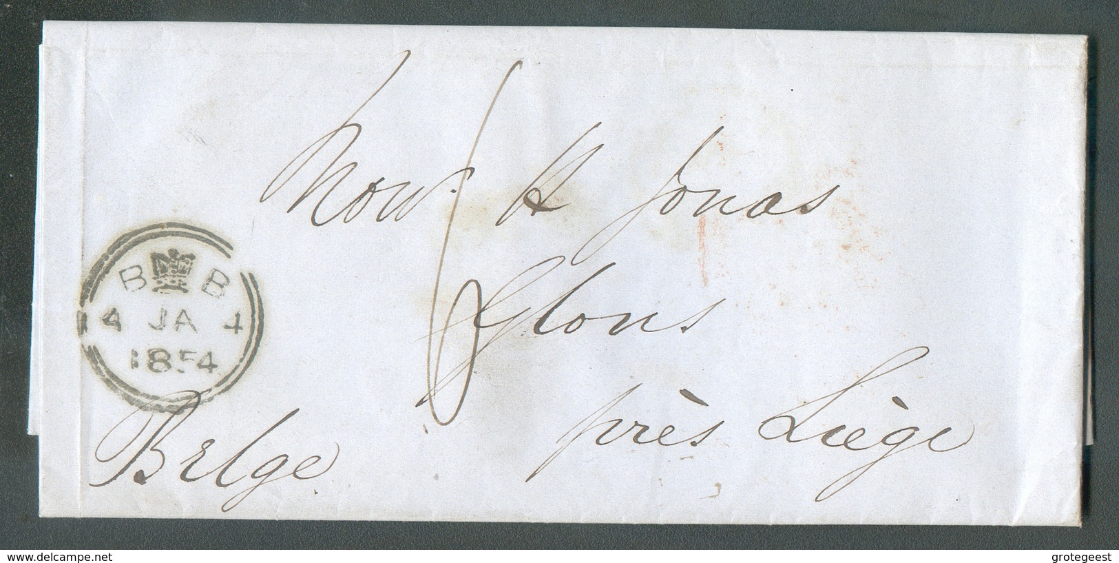 LAC De LONDON 4/1 1854 Vers Glons + (verso) Dc ANGLETERRE PAR OSTENDE - 15264 - Ufficio Di Transito