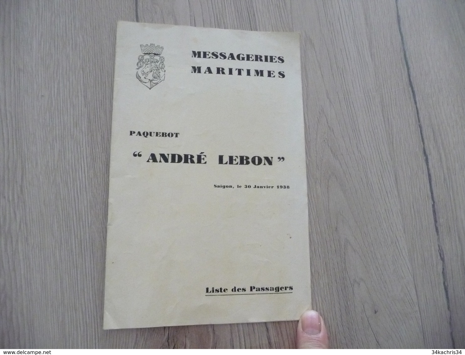Paquebot André Lebon  Messageries Maritimes 1938 Ligne Postale De Chine Japon China Liste Des Passagers - Autres & Non Classés