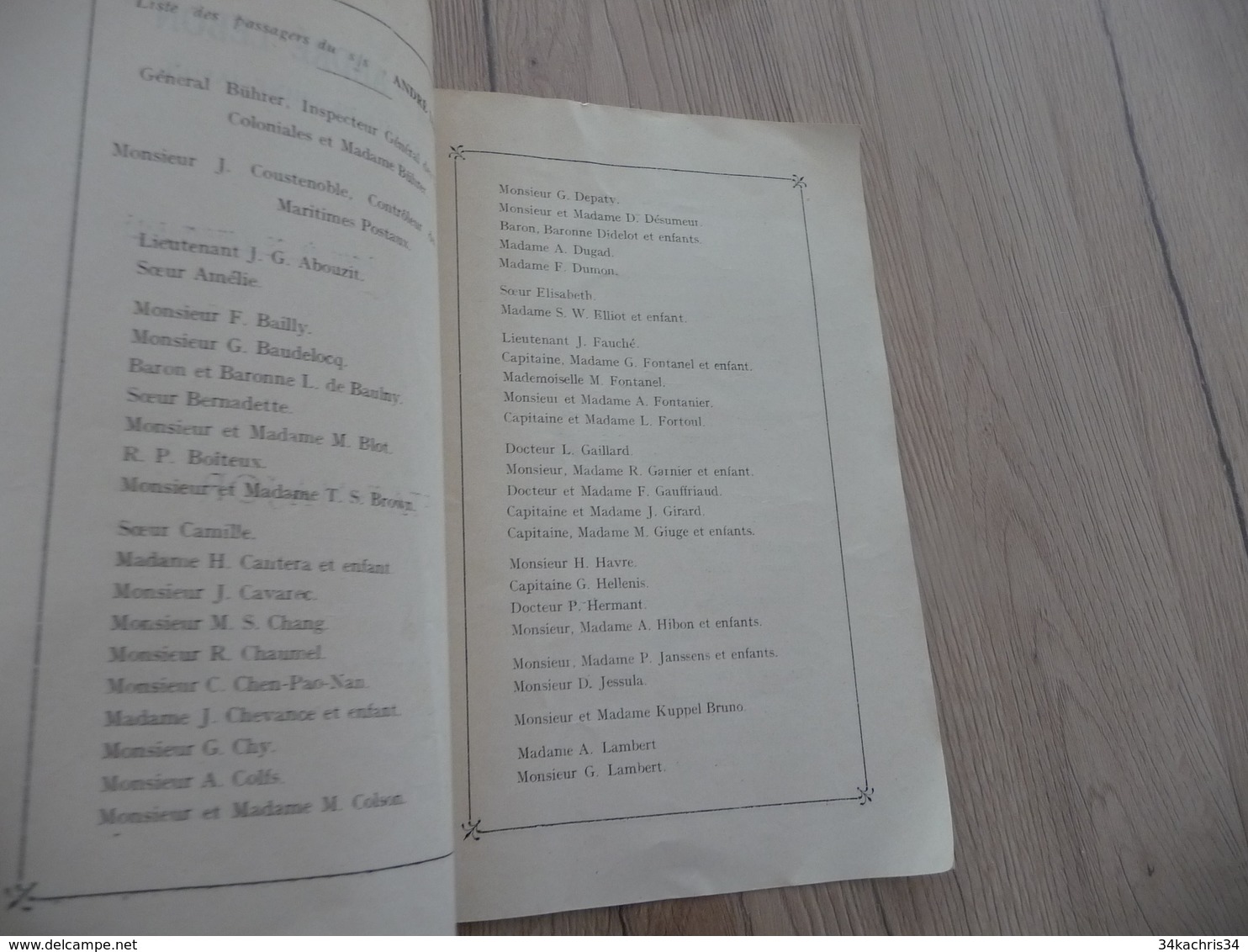 Paquebot André Lebon  Messageries Maritimes 1938 Ligne Postale De Chine Japon China Liste Des Passagers - Other & Unclassified