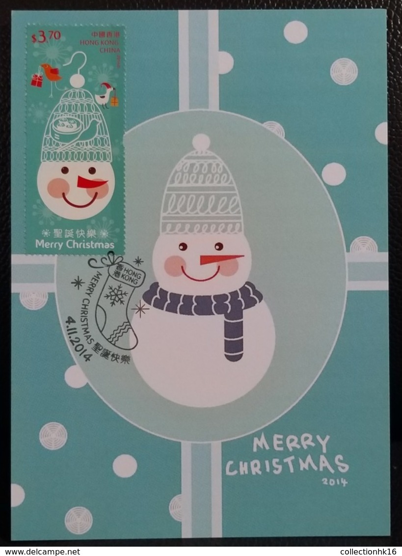 Christmas Stamps Maximum Card Set 2014 Santa Claus, Reindeer, Snowman, Hong Kong Type A (3 Cards) - Cartoline Maximum