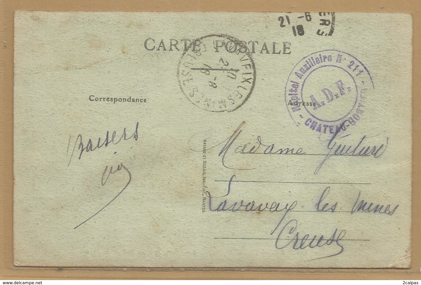 Cachet De 1918 : " Hopital Auxiliaire N° 211 Chateau Gontier  "  Sur Cpa Panorama .. -  Guerre 1914 1918 - Guerre De 1914-18