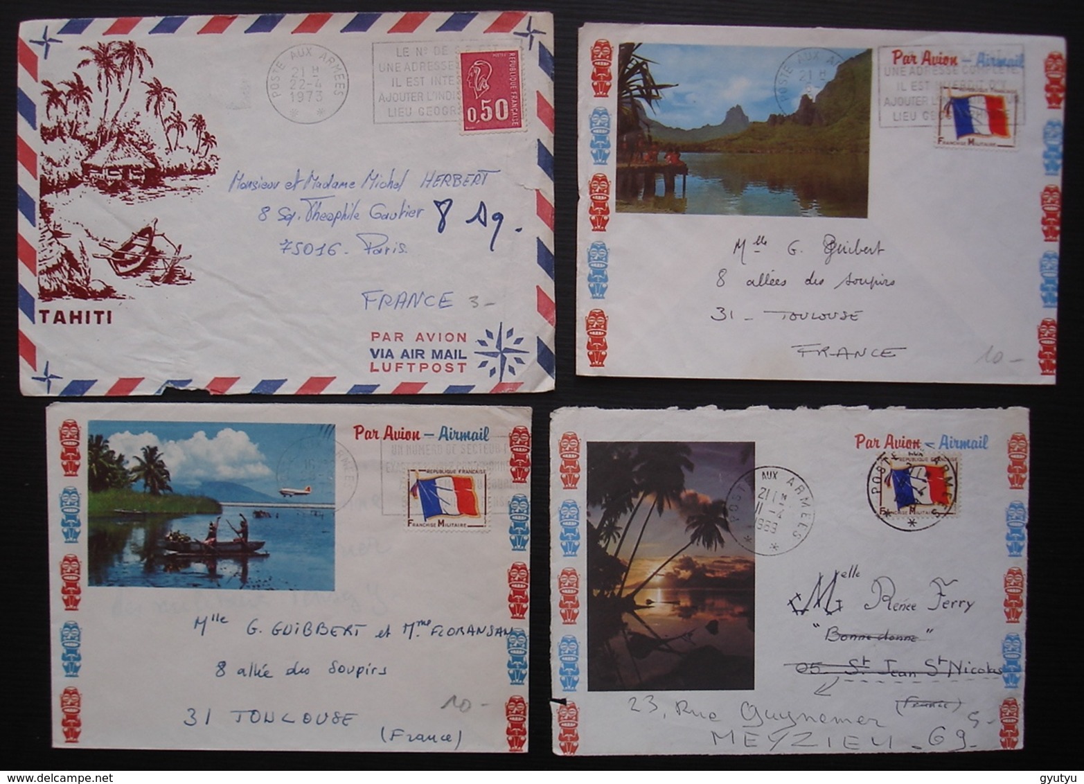 Tahiti Lot De 3 Lettres Poste Aux Armées + Un Devant De Lettre, Voir Photos ! - Bolli Militari A Partire Dal 1900 (fuori Dal Periodo Di Guerra)