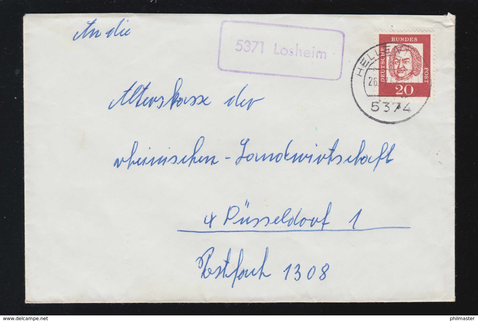 Landpost-Stempel 5371 Losheim Auf Brief HELLENTHAL 26.7.1963 Nach Düsseldorf - Sonstige & Ohne Zuordnung