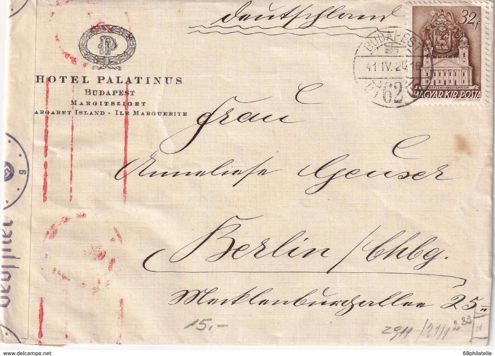 HONGRIE 1941 LETTRE CENSUREE DE BUDAPEST POUR BERLIN - Lettres & Documents