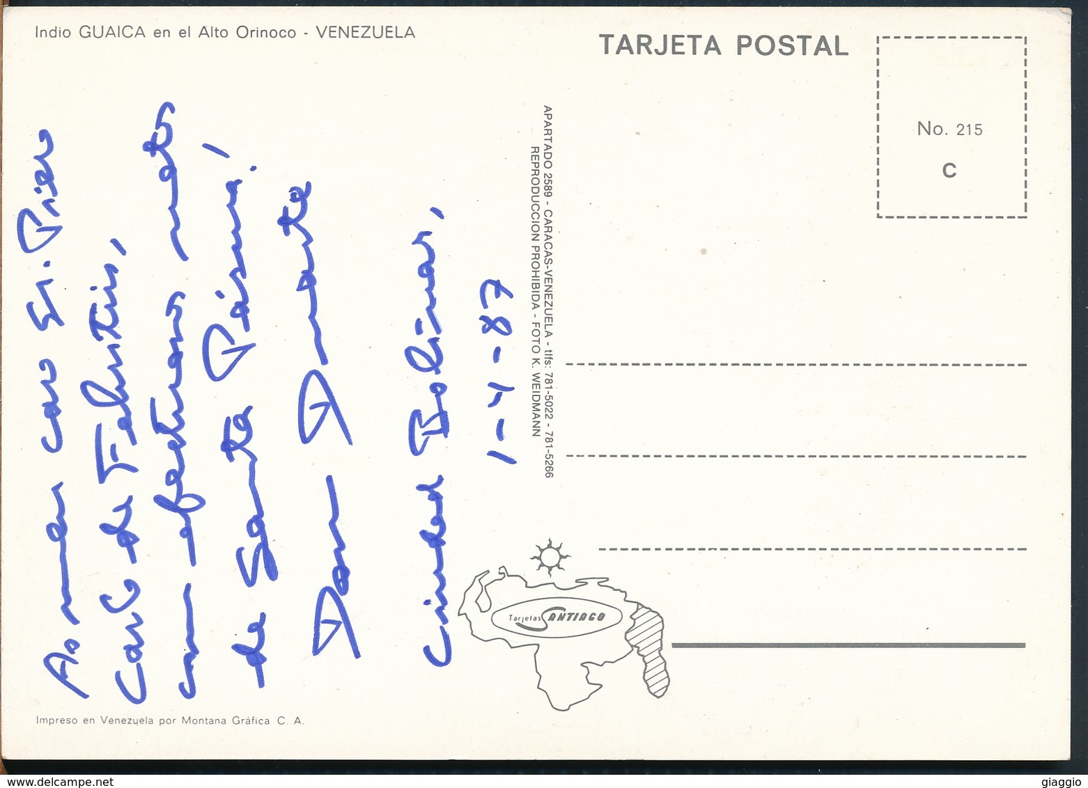 °°° 19193 - VENEZUELA - INDIO GUAICA EN EL ALTO ORINOCO - 1987 °°° - Venezuela