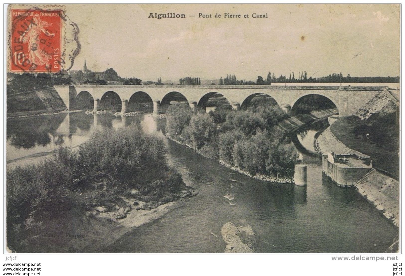 CPA..47..AIGUILLON..LOT ET GARONNE..PONT DE PIERRE ET CANAL..ECLUSE.. - Autres & Non Classés