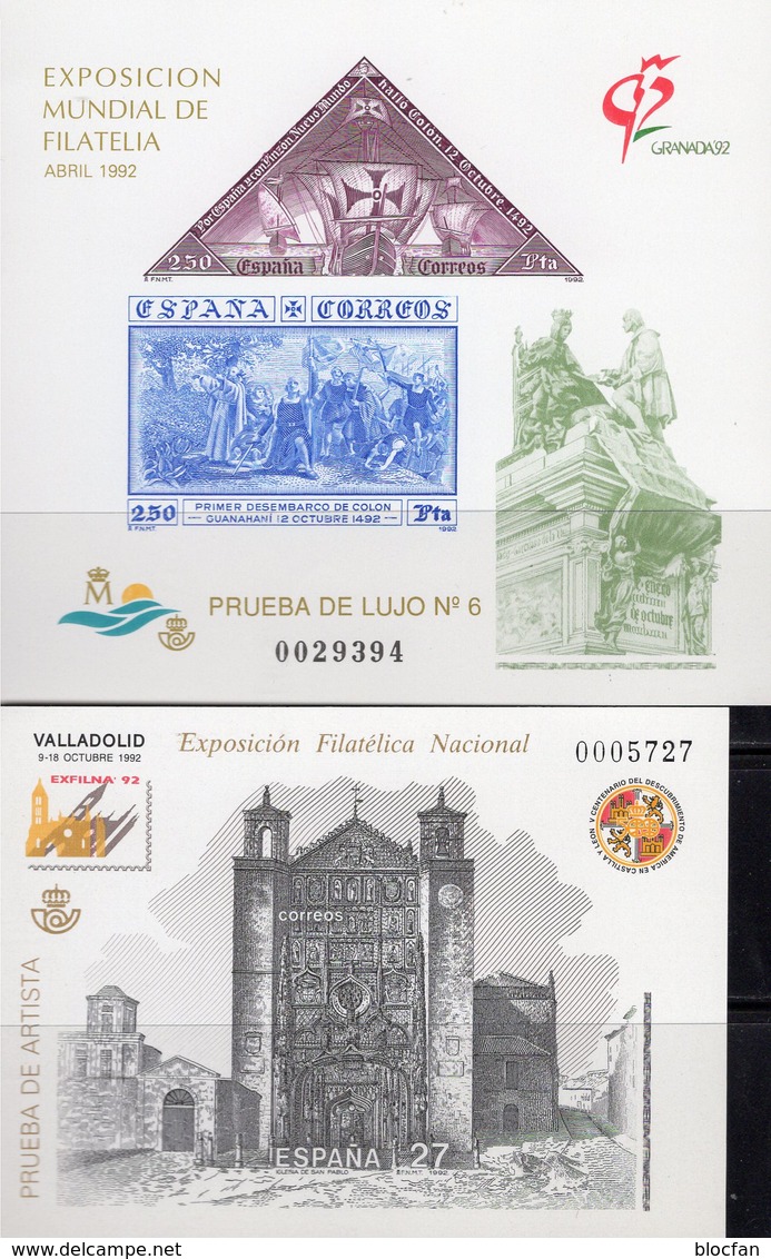 EXFILNA 1992 Spanien Block 44 SD25+Bl.51 SD27 ** 50€ Kolumbus Flotte Hoja History Blocs Ship Sheets Philatelic Bf Espana - Essais & Réimpressions