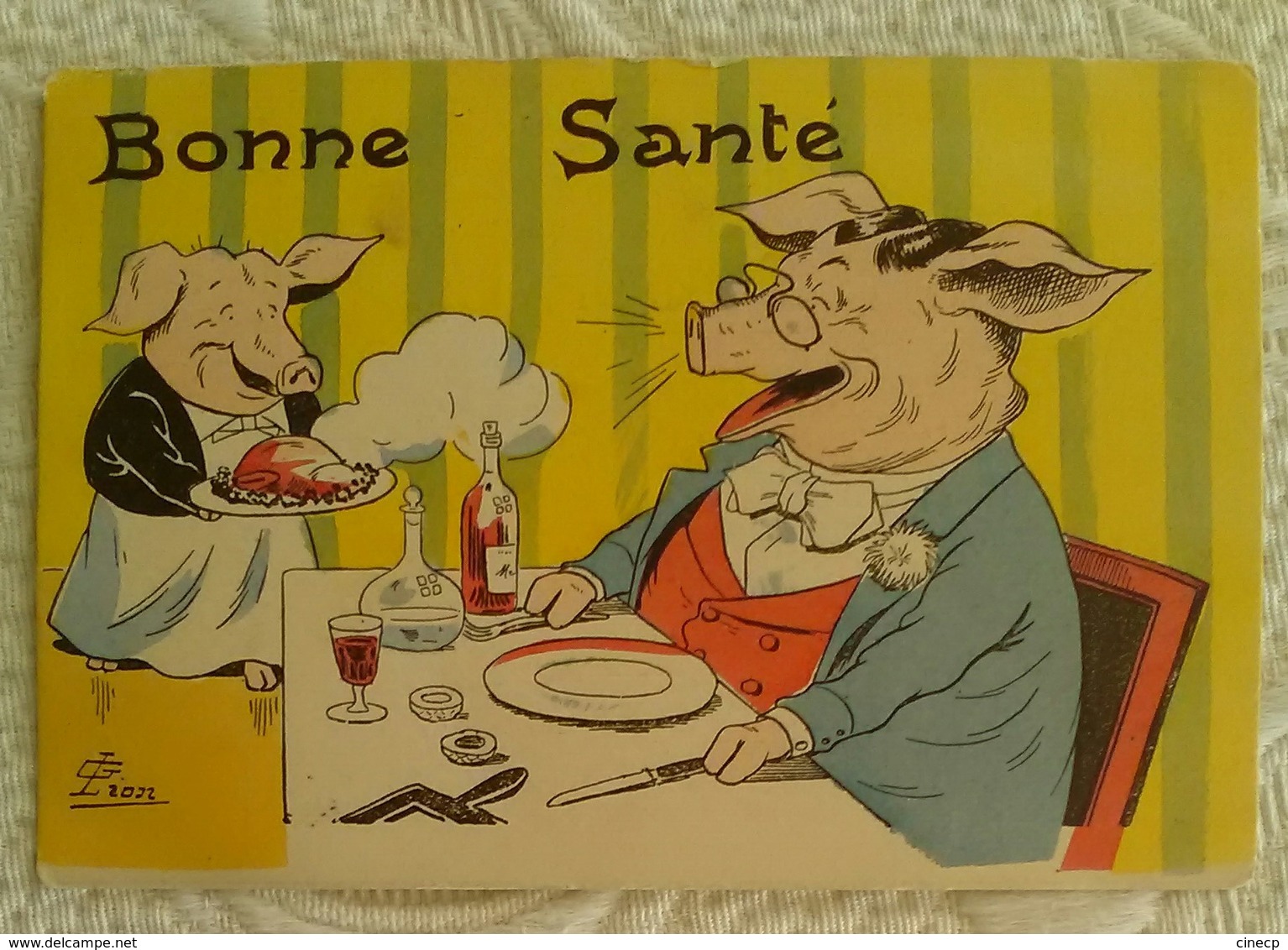 Superbe CPA Chromolithographie Illustrateur - Cochon Humanisé Au Restaurant Bonne Santé Illustrateur G LION - Lion