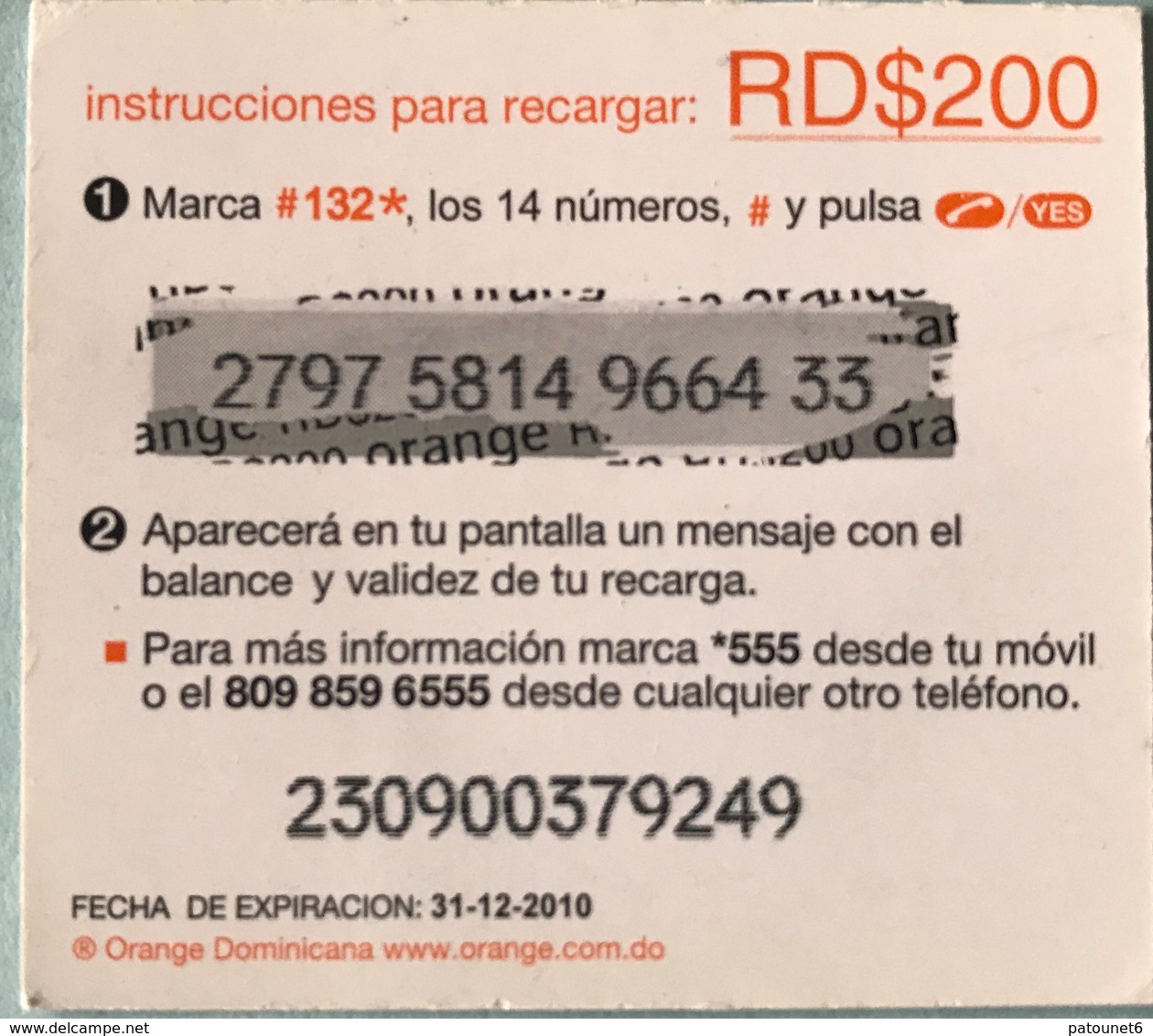 DOMINICAINE  -  Recharge ORANGE  -  RD$200 - Dominicana