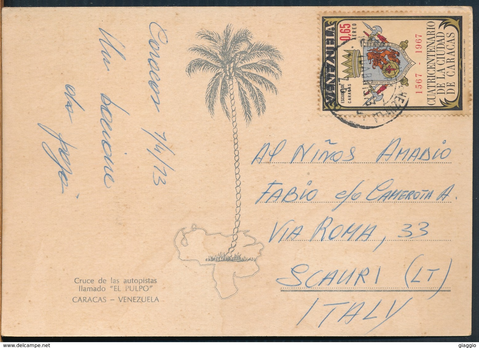 °°° 19214 - VENEZUELA - CARACAS - AUTOPISTAS EL PULPO - 1973 With Stamps °°° - Venezuela