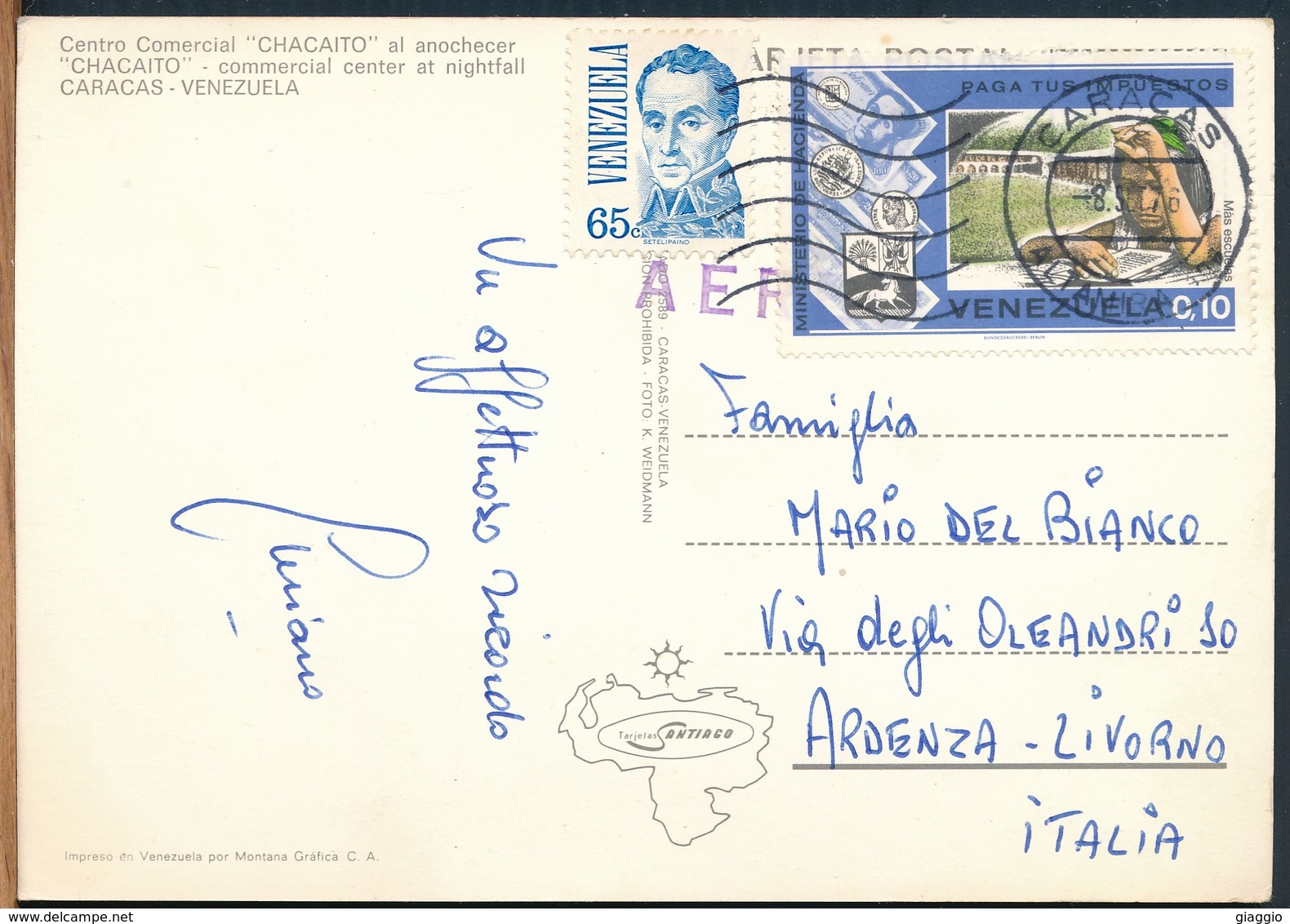 °°° 19217 - VENEZUELA - CARACAS - CENTRO COMERCIAL CHACAITO - 1976 With Stamps °°° - Venezuela