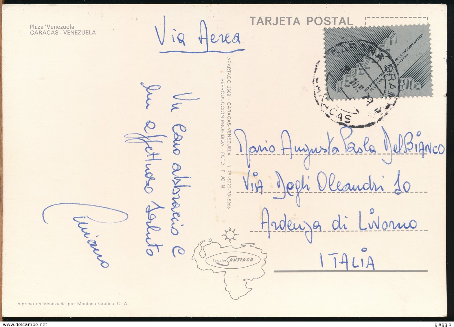 °°° 19218 - VENEZUELA - CARACAS - PLAZA VENEZUELA  - 1973 With Stamps °°° - Venezuela