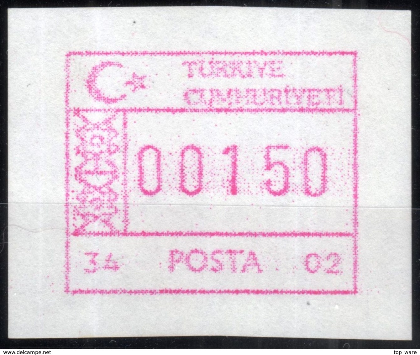 Türkiye Türkei ATM 34-02 / Istanbul Kadiköy Post Office / Weisses Papier MNH / Frama Automatenmarken - Distributori