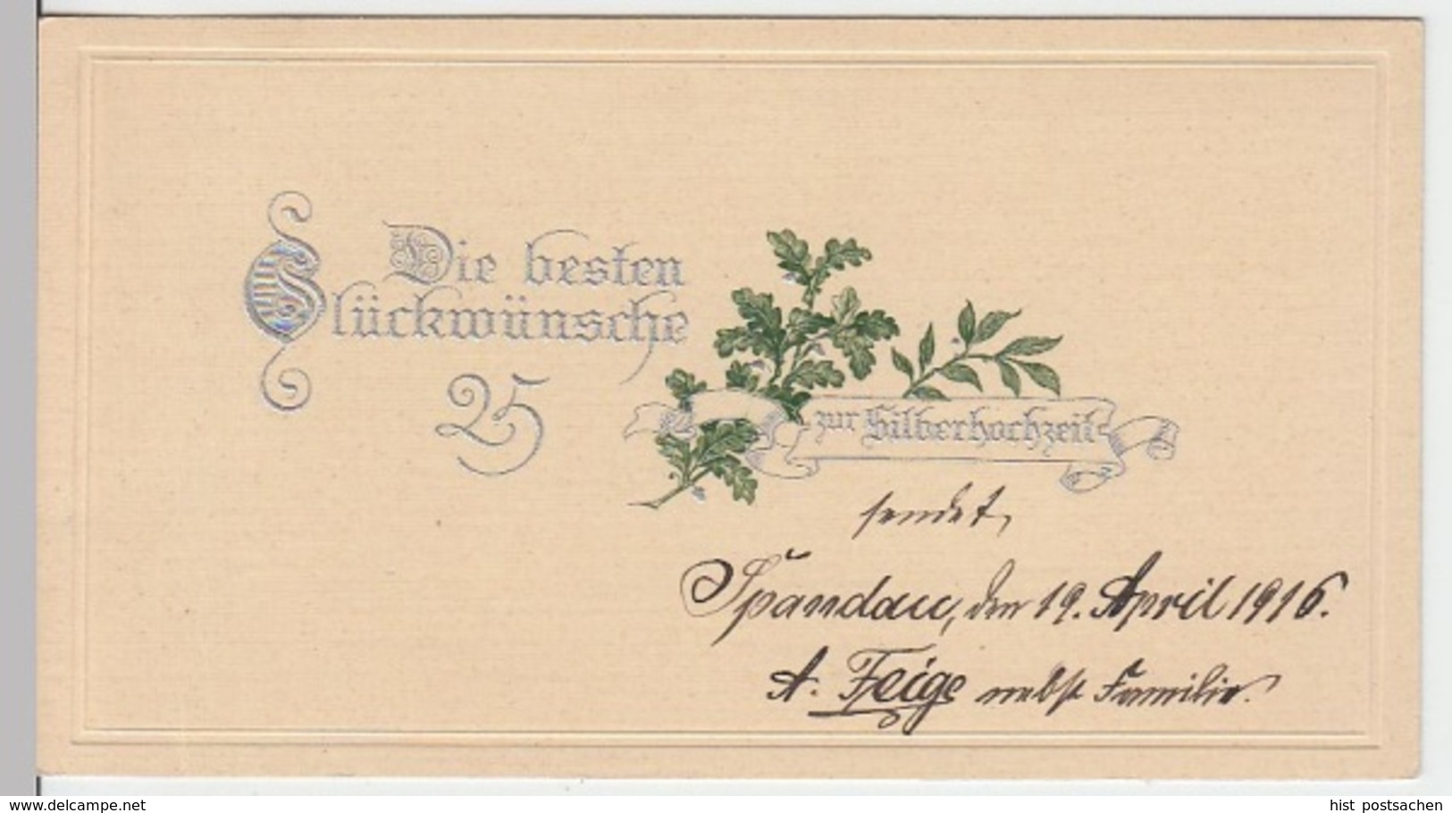 (8292) Glückwunschkarte, Silberhochzeit, Eichenzweig 1916 - Hochzeiten