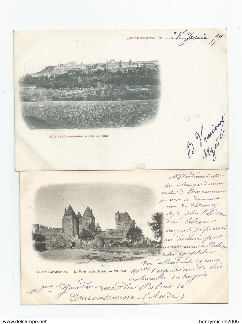 11aude Carcassonne   Lot De 2 Cpa Cachet 1899 - 1877-1920: Période Semi Moderne