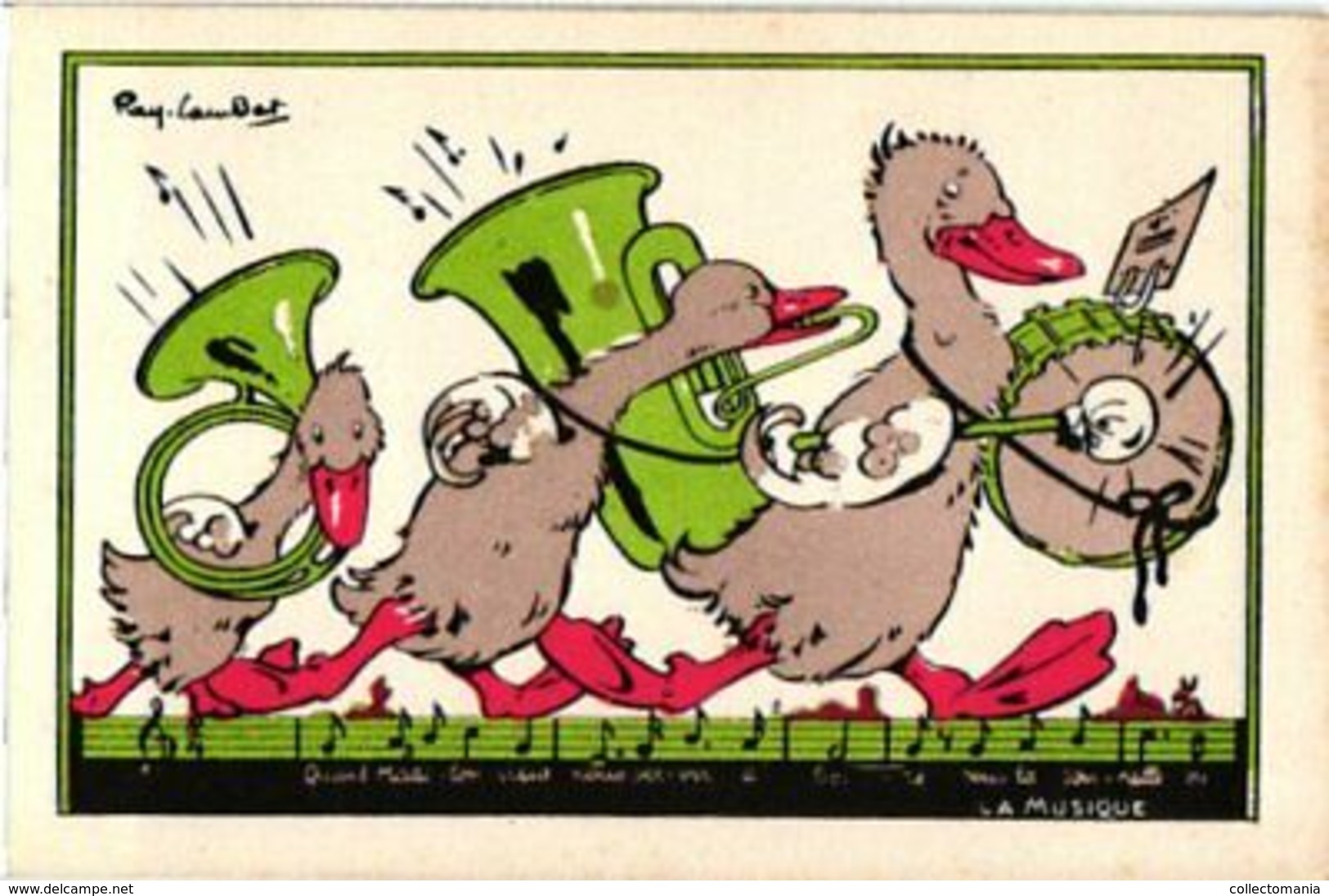 12 Trade Cards Dressed like people Animals Anthropomorphic c1910 illustrustrator Ray Caubert Litho music birds bathing